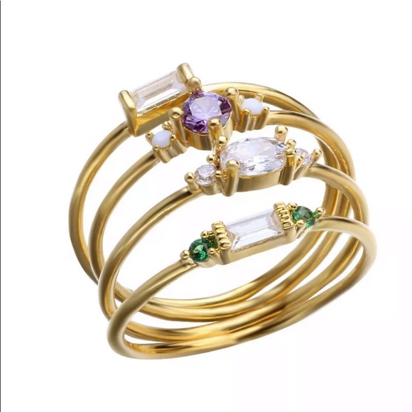 The Glam Squad gold plated delicate rings stack w color stones - Picture 4 of 9